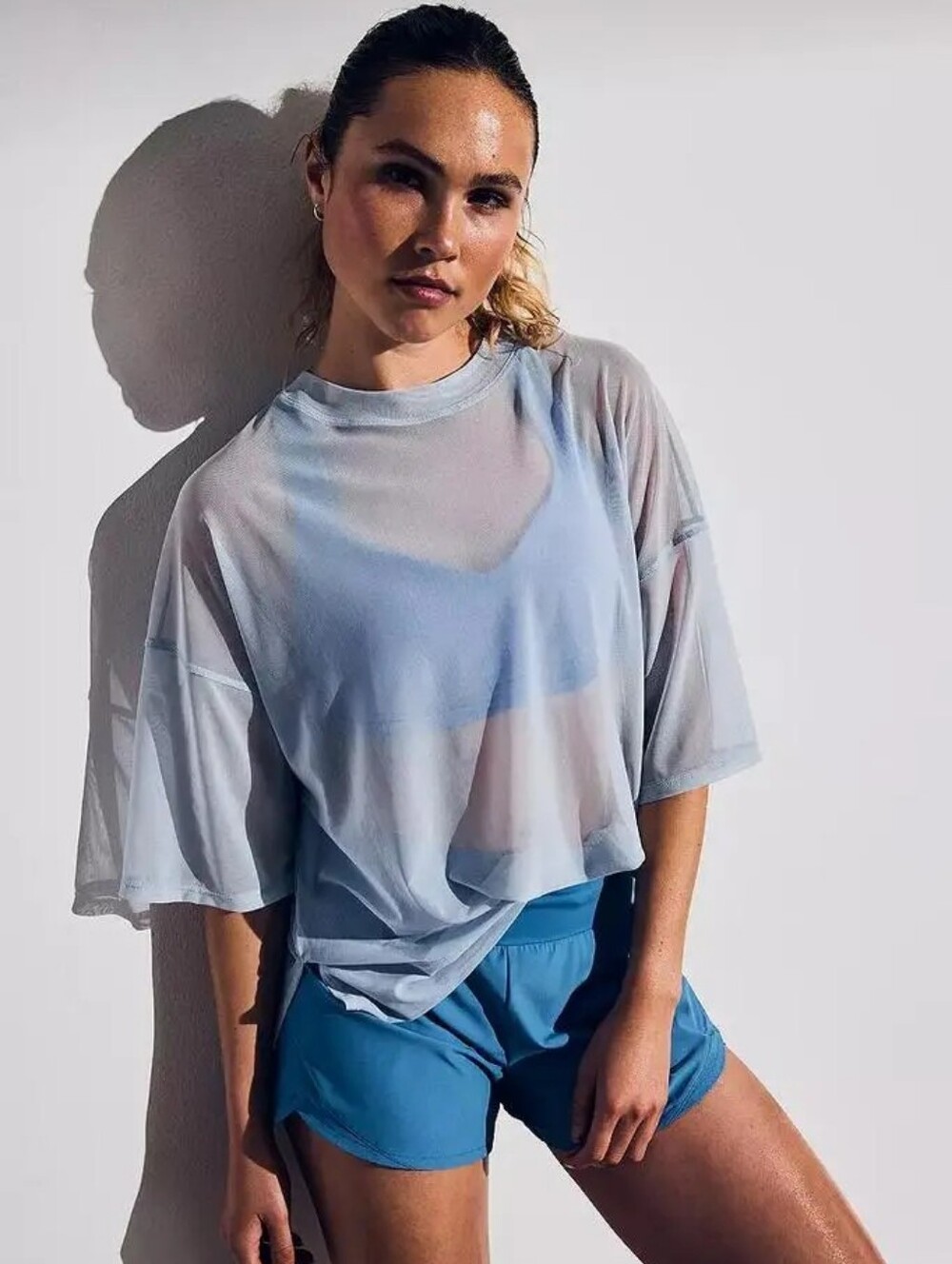 CALIA by Carrie Underwood Pale Blue Short-Sleeve Mesh Top L